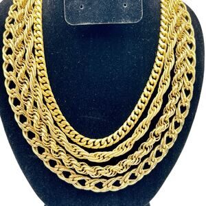 Vintage MONET 4 Strand Chunky Collar Statement Chain Link Necklace 15-17"